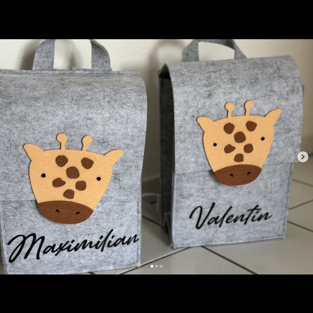 Personalisierte Filz-Rucksäcke für Kinder mit Namen und Giraffen-Motiv